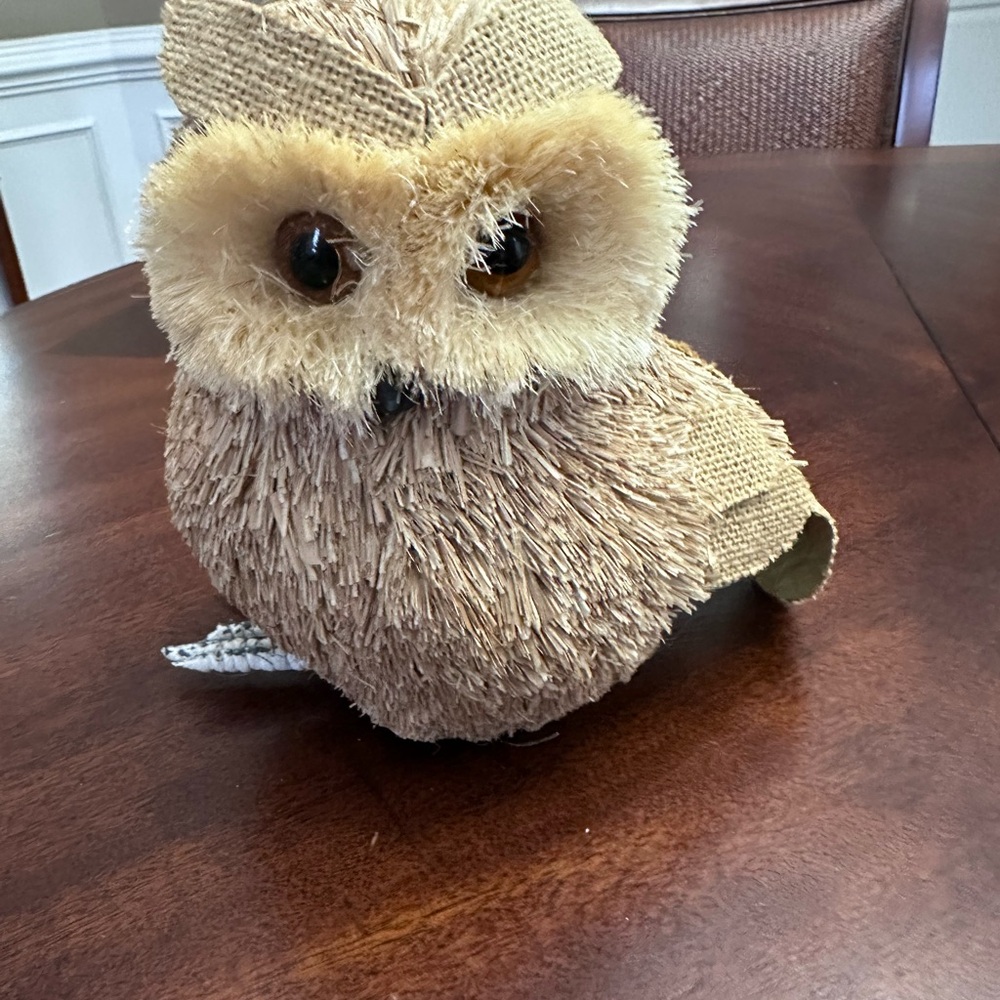 Owl Decor Figure Natural Materials Straw Burlap Woodland Rustic Display Animal